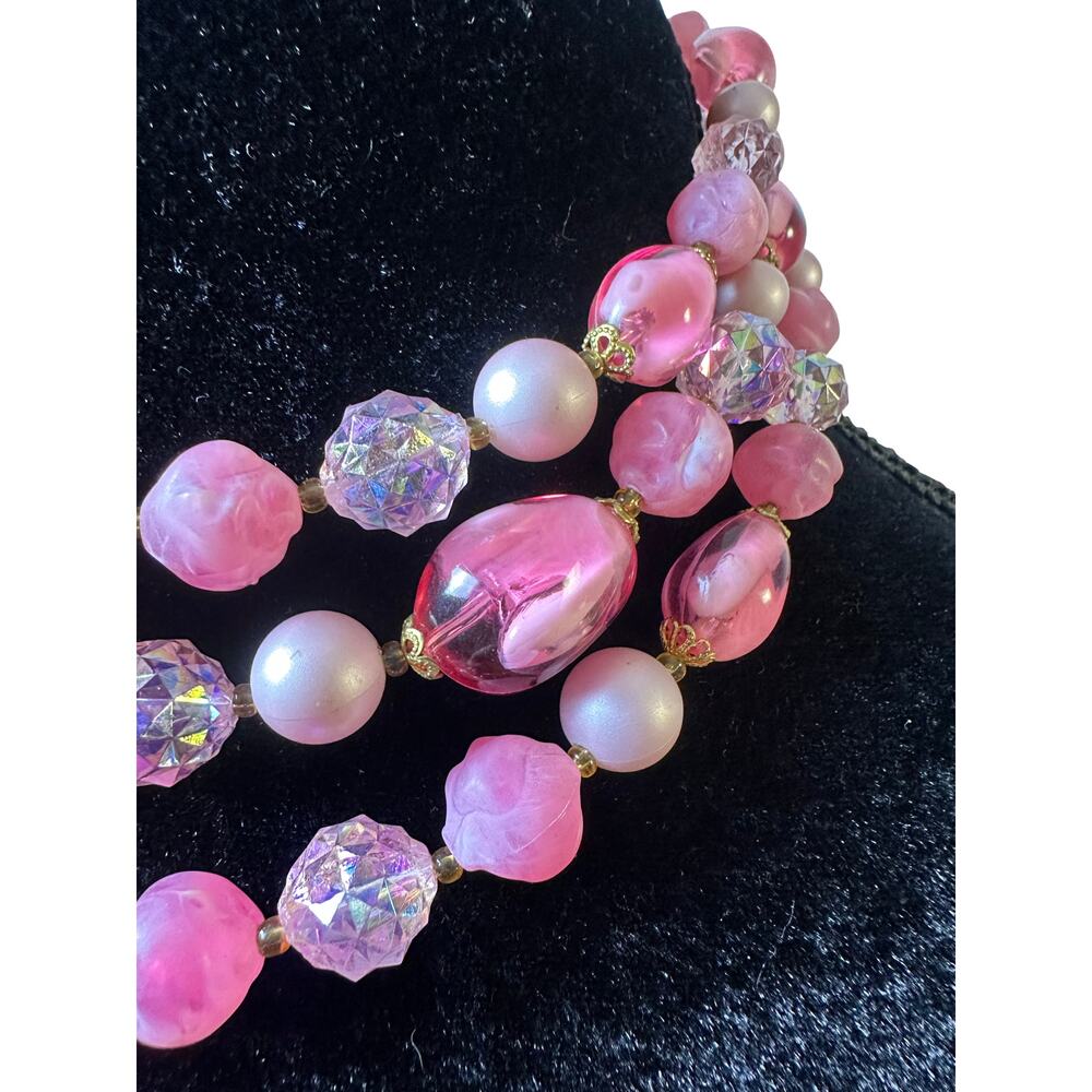 Vintage West Germany Pink Multi-Strand Beaded Necklace | 1950s–1960s - Picture 6 of 7